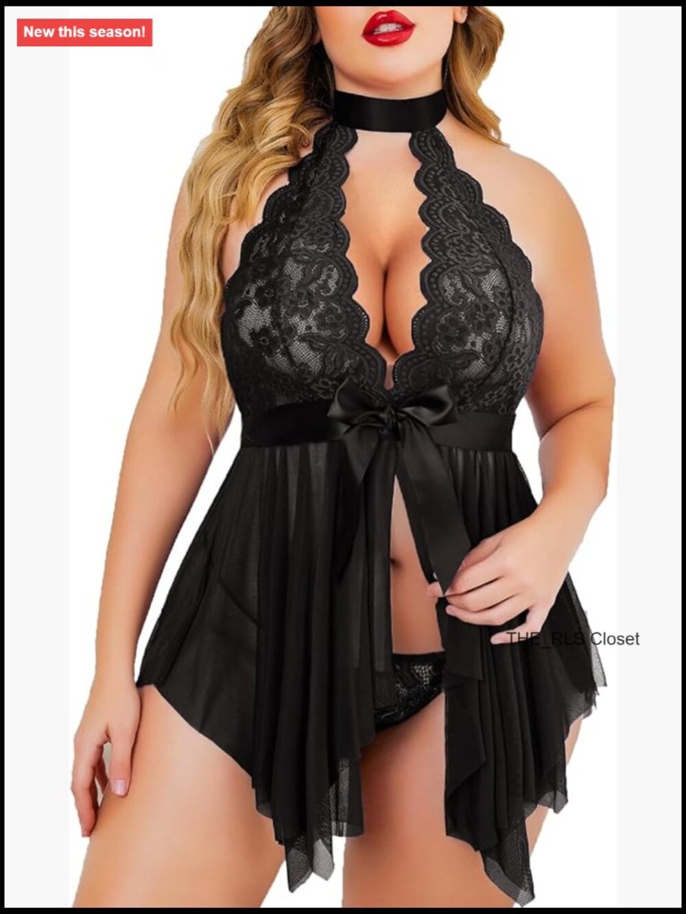 Plus Size Babydoll Teddy Lace Chemise Halter Lingerie High Waist Sheer